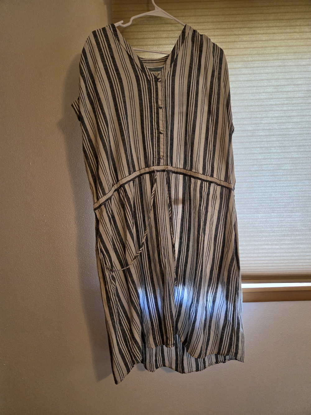 Time and Tru Blue and White Vertical Stripe Cinch Midi Dress
